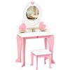 MAMIZO Toeletta per Bambini, Toeletta Trucco con Sgabello e Specchio Rimovibile, Set Tavolo Trucco 2 in 1 a Forma di Cuore, con 4PCS Gambe, Scrivania per Bambini, 50x33x91cm, Rosa