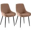 CLP Sedie da pranzo set di 2 Elmira, imbottite con braccioli, struttura in metallo robusta, rivestimento in velluto facile da pulire, stile mode, Colore:marrone, Materiale base:Metallo nero opaco