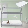 ML DESIGN modern living ML-Design Letto a Casetta per Bambini 80 x 160 cm Grigio Chiaro, in Legno di Pino, Forma di Casa con Tetto e Rete a Doghe, Lettino a Terra Montessori con Materasso in Schiuma Fredda per Cameretta