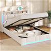 AOGLLATI Letto Matrimoniale con Contenitore 140x200 cm, Struttura Letto Matrimoniale con Illuminazione a LED e Stazione di Ricarica, Letto Imbottito con Sollevamento Idraulico e Testiera, Beige
