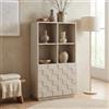 [en.casa] Comò Alto con 2 Ante Decorative 3D Credenza Mobile Contenitore con 4 Ripiani Aperti e 4 Vani Chiusi Armadio per Soggiorno Sala da Pranzo Ingresso 118 x 64 x 30 cm - Beige