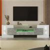 Soweiz Elegante mobile TV Lowboard, bianco lucido, 200 cm, illuminazione a LED, mobili da soggiorno. Design moderno, elegante finitura in vetro (bianco lucido e cemento)