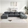 Ligterra Divano modulare a 4 posti in corduroy, divano ad angolo, divano senza braccioli con 2 pouf, divano compresso, senza montaggio e con base antiscivolo, liberamente combinabile, 388×178×75cm