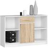 AKORD Cassettiera B-17 120 cm | 1 Anta e un Cassetto | Soggiorno Camera da letto Armadio | Moderna Mobiletto | 120 x 77 x 40 cm | 16 mm Pannello laminato | Weiß | Sonoma-Eiche
