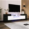MURUL Elegante mobile TV a pannello basso bianco lucido e nero elegante finitura in vetro 200 cm illuminazione LED mobili soggiorno design moderno (nero+bianco)