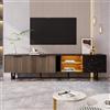 KAZZIO Mobile TV da 200 cm con effetto marmo nero, porte in legno scuro, illuminazione a LED regolabile, due ante e due cassetti, adatto per robot aspirapolvere