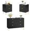 UEV Set di 3 Mobili per Camera da Letto, Cassettiera con 6 Cassetti e Set di 2 Comodini, con Maniglie e Piedini in Colore Oro, Scandinavo per Soggiorno, Camera da Letto (Nero)