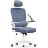 naspaluro Sedia Da Ufficio Ergonomica Con Supporto Lombare Adattativo a Forma Di C, Poggiatesta Regolabile, Braccioli Ribaltabili, Poltrone Ufficio a Rete Traspirante per Scrivania, Casa,Blu-Grigio
