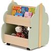 GYMAX Libreria per Bambini con Ruote, Scaffale a Pavimento in Legno, Gancio in Pino e Aspetto a Forma di Albero, Organizzatore per giocattoli a 2 livelli, 52 x 46 x 62,5 cm (Verde)