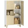 HOMCOM Credenza Cucina, Mobile Cucina a 6 Scomparti, Credenza Buffet con Ante a Chiusura Ammortizzata per Soggiorno, Salotto, Sala da Pranzo, Bianco e Color Legno
