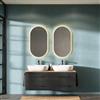 Planetmöbel LUX Set di mobili da bagno, composto da lavandino da 140 cm con mobiletto alla base, 2 lavabi soprapiano da 60 cm bianchi, 2 specchi da 50 cm (senza LED) Mobiletto sottolavabo Oro Rovere