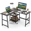 COSTWAY Scrivania Angolare da 120 CM, Scrivania a L per Ufficio a Casa con Prese di Corrente e Porte USB, Postazione di Lavoro con Ripiani per Lavoro, Gaming e Studio (Nero)