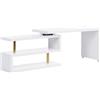 Vente-unique-Scrivania allungabile con piano girevole 360° MDF laccato Bianco e Dorato - NICEPHORE II