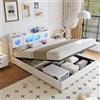 FAAMEPBO Letto Imbottito 160x200 con Contenitore Idraulico, Matrimoniale a LED con Archiviazione e Rete a Doghe, Testiera con Vano Portaoggetti e Ricarica USB Tipo C, PU