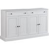Azkoeesy Credenza con 4 ante e 2 cassetti, 150 x 40 x 86 cm, Bianco antico, cassettiera moderna, buffet, per cucina e soggiorno