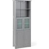 COSTWAY Armadio da Bagno, Mobiletto Alto da Terra con 2 Armadietti e Ripiani Regolabili, con Ante in Vetro, Mobile Portaoggetti Multiusi per Bagno Soggiorno, 60x30x163 cm (Grigio)