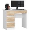 AKORD | Scrivania A-7 | 4 Cassetti | Office Desk | Scrittoio per Ufficio | Per Computer PC Laptop | Al lavoro | A casa | 50x90x77 cm | Bianco|Rovere di Sonoma
