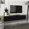 [en.casa] Mobile TV da Parete con 2 Ante a Ribalta Mensola Porta TV 135 x 31 x 25 cm Armadietto Pensile da Soggiorno Camera da Letto - Effetto Rovere/Nero