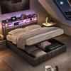 FOERPL Letto imbottito 140 x 190 con custodia, letto cassettiera con LED e porte di ricarica USB, letto matrimoniale imbottito, tessuto in lino, telaio letto con listelli, senza materasso (grigio A