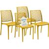 Tomaino - Sedia in Plastica Da Cucina - Set 6 Sedie Plastica Impilabili Con Braccioli Per Esterno e Interno - Sedie per Giardino, Soggiorno, Balcone o Bar (4, Giallo)