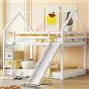 Rvjiahe Letto matrimoniale，letto per bambini ，Letti a casetta，Letti a castello con scivoli e scalette，, camera dei bambini letto a castello matrimoniale alto (White, 140×200cm)