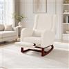 POYHKFD Sessel, sedia a dondolo, imbottita, sedia a dondolo scandinava con base in legno, spessa poggiapiedi, 2 tasche laterali, 1 cuscino lombare (Beige + poggiapiedi)