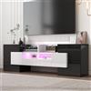 MURUL Elegante mobile TV Lowboard bianco lucido, 145 cm, illuminazione a LED, mobili da soggiorno. Elegante finitura in vetro, design moderno (nero lucido e cemento)
