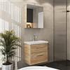 Planetmöbel Set di mobili da bagno lavabo con mobiletto 63 x 60 x 36,5 cm, armadietto a specchio 60 cm con luce LED (nero opaco) e presa, moderno, per bagno e WC ospiti, rovere Sonoma