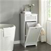 [en.casa] Mobile Portabiancheria con Contenitore Rimovibile Anta a Ribalta e Cassetto Soluzione Salvaspazio per Bagno Lavanderia 90 x 38 x 40 cm Bianco