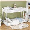 Azkoeesy Letto a castello in metallo, 90 x 200 cm, per 2 bambini e ragazzi, letto a castello, con 3 gradini, scala e ringhiere, colore: bianco