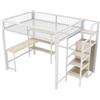 Azkoeesy Letto a soppalco Cameretta Metallo 140x200 cm con scrivania, Scala di Sicurezza e salvaspazio, Armadio, Mensole Integrate, Robusta Struttura in Ferro, per adolescenti e adulti, Bianco