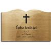 OCAP-FUNERAIRE.COM Targa incisa funeraria motivo croce cristiana autoadesiva, modello libro (20 x 13 cm) personalizzata da 1 a 3 righe oro spazzolato