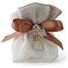 Doni Bomboniere Battesimo 12 pz Sacchettini in Bianco con Applicazione Argento e Legnetto Sacra Famiglia Comunione Bimbo Segnaposto Confettata Bambina Traguardo Fai da Te