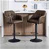 KHISCHMO Set di 2 Sgabelli da Bar in Pelle, Girevoli 360° Regolabili in Altezza, Sedie Alte con Braccioli, Schienale Ergonomico e Seduta Imbottita, Cucina Home Bar Marrone