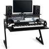 Stagecaptain ST-120 Tavolo Studio con Rack 19, Vassoio Tastiera Estraibile, Gestione Cavi, Supporto Cuffie, Ampia Superficie - per Homestudio, DJ & Registrazione - Nero/Legno