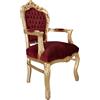 Way Home Store POLTRONA ARTIGIANALE STILE BAROCCO IN LEGNO - MODELLO STILL COLORAZIONE FOGLIA ORO CON VELLUTO ROSSO - DIMENSIONI 62X66X108 CM - ALTEZZA SEDUTA 56CM