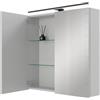 Planetmöbel ARIA Armadio a specchio con illuminazione, 70 x 70 x 16 cm, Armadietto da bagno sospeso con specchio, Bianco grigio, con lampada e presa elettrica, per bagno ospiti