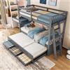 Oxtao Letto a castello 90 x 200 cm, culla con scala, letto estraibile e 3 cassetti, letto per ragazze e ragazzi, struttura in legno di pino e MDF, senza materasso (grigio)