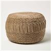 HOMESCAPES Pouf in velluto beige naturale, larghezza 50 cm, rotondo, plissettato, poggiapiedi con imbottitura in fagioli, poggiapiedi per soggiorno o camera da letto