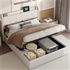 BLSYHDH - Letto baule 160 x 200 cm, letto imbottito a LED con sistema idraulico e cassapanca, letto matrimoniale con contenitore, con testiera e rete a doghe, (beige+lino)
