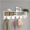 [en.casa] Appendiabiti a Parete con Ripiani (LxPxA) 120 x 22 x 37 cm Pannello Attaccapanni con 5 Ganci Triplici e Scomparti Portaoggetti Mensola da Ingresso - Bianco