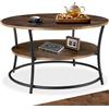 tectake® Tavolino Salotto 80x46cm, Tavolino da Salotto Tondo Basso, Mobile Soggiorno, 2 Ripiani, Mobiletto Salvaspazio da caffè per Camera, Ufficio, Soggiorno, Divano, Stile Industriale - Legno Scuro