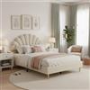 RXMORI Letto matrimoniale imbottito, 140 x 200 cm, con testiera a forma di conchiglia, velluto, gambe dorate, telaio letto con doghe (materasso non incluso) (beige)