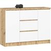 AKORD Cassettiera K100 con 2 Ante e 3 Cassetti | Mobiletti Ingresso Bagno | Armadio Cameretta | Comodino | Design moderno | 35x76x101 cm | Quercia Artisan & Bianco