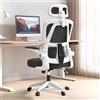 XUEGW Sedia da Ufficio Ergonomica - Nero e bianco | Sedia da Scrivania Regolabile con Schienale Alto in Rete,Supporto Lombare,Braccioli Ribaltabili | Per Ufficio Domestico,Gaming,Studio