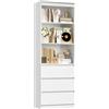 FirFurd Scaffale Libreria con 3 Scomparti Aperti e Cassetto,Scaffale per Libri,Mobiletto Armadietto Mobile in Legno,Mobile Alto Salvaspazio,per Soggiorno, Camera Letto, Studio 60x35x180cm (Bianco)