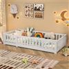 DIYHOM Lettino da pavimento 90 x 200 cm con rete a doghe, telaio in legno con recinzione e porta, letto Montessori con protezione anti-caduta, per ragazzo e ragazza, bianco