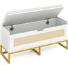 COSTWAY 71L Panca Scarpe con Seduta Imbottita, Cassa Portaoggetti in Rattan con Coperchio Ribaltabile, Panchina da Ingresso con Spazio Nascosto, 100x35x44 cm (Bianco)