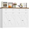 HOCSOK 132.7 cm Credenza Cucina, Mobile Cucina con 4 Cassetti e 4 Armadi, Buffet Mobile Moderno, Credenza Soggiorno, Mobile per Cucina Ingresso Foyer, Sala da Pranzo, Bianco +Marrone