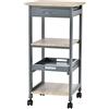 HOMCOM Carrello da Cucina Portavivande con Cassetto, 2 Ripiani e Vassoio Estraibile, Isola da Cucina in Legno 37x37x76cm, Grigio